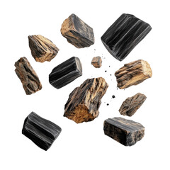Poster - Group of various rocks displayed on a black background showcasing natural textures and colors isolated on transparent background..