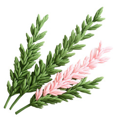 Poster - Branch of pink flowers with green leaves against a blurred background in a natural setting isolated on transparent background..