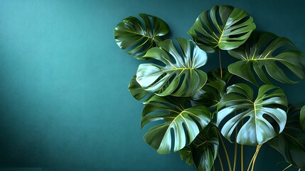 Aufkleber - Lush Green Monstera Leaves on Turquoise Background for Design Use