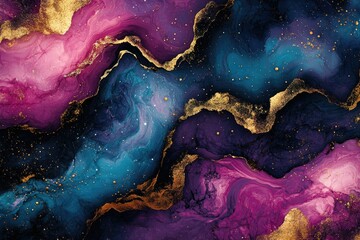 Aufkleber - Abstract cosmic art with swirling purple, blue, and gold hues, resembling a nebula or galaxy.