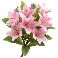 Poster - Pink flower with green leaves isolated on black background showcasing natural beauty and vibrant colors isolated on transparent background..