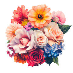Poster - Bouquet of assorted flowers arranged on a black background creating a vibrant floral display isolated on transparent background..