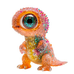Poster - Colorful glass dragon sculpture with intricate details and large eye design on a white background isolated on transparent background..