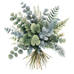 Poster - Bouquet of fresh eucalyptus leaves on a wooden table with natural light and soft background isolated on transparent background..