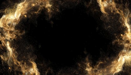 Poster - golden dust particles swirling in dark space creating abstract cosmic cloud, perfect for futuristic, sci-fi design