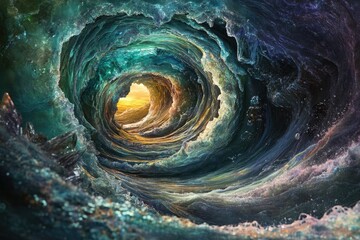 Aufkleber - A mesmerizing swirling ocean vortex reveals a vibrant sunset beyond its depths, a captivating visual journey.