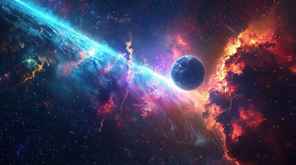 Wall Mural - A surreal celestial bridge of nebula dust connecting Earth to the moon, glowing with cosmic energy