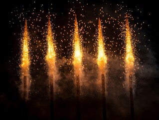 Poster - Glowing Rocket Trails Soaring into the Vibrant Night Sky During Explosive Bonfire