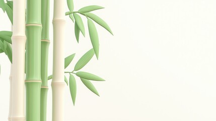 Poster - Tall and Slender Bamboo Stalks with Green Leaves in a Minimalist Tropical Setting