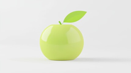 Poster - Vibrant Green Apple With Small Leaf Attached On A Smooth Surface Highlighting Freshness And Natural Beauty