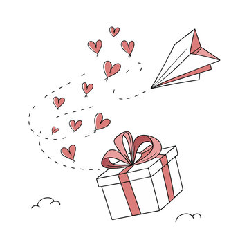 Mother's day postcard with paper flying elements and gift box vector art and illustration