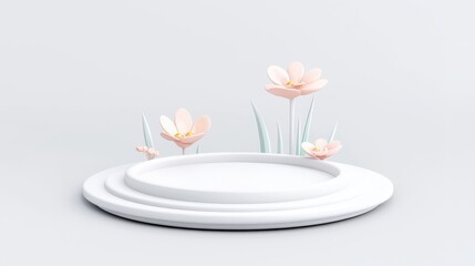 Aufkleber - White Ceramic Plate with Detailed Floral Pattern on Light Background for Elegant Table Decoration