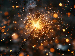 Poster - Glowing Close Up of Spinning Catherine Wheel Firework Surrounded by Warm Bonfire Light