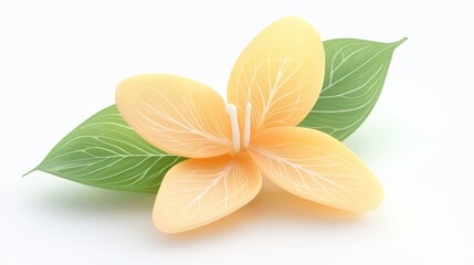 Poster - Intricate Yellow Flower with Veins and Green Leaves on a Light Background