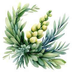 Poster - Painting of a green plant with vibrant leaves on a textured background in artistic style isolated on transparent background..