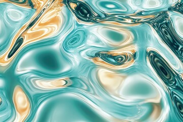 Aufkleber - Abstract swirling teal and gold liquid, resembling a mesmerizing marble effect.