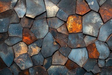 Aufkleber - Irregularly shaped stones, various shades of gray, brown, and rust create a unique textured wall.