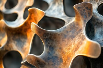 Poster - Close-up of an abstract bronze sculpture with intricate, organic shapes and a textured surface.
