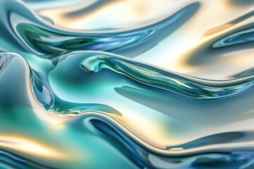 Leinwandbilder - Abstract image of flowing, iridescent teal liquid, creating smooth, wavy patterns.