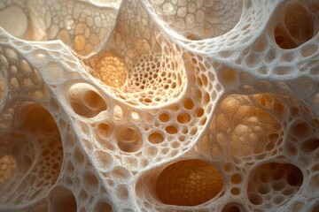 Poster - Intricate, organic-looking 3D render of a porous, cavernous structure resembling bone or coral.
