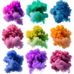 Poster - Colorful smoke clouds in various hues creating an abstract artistic background for creative projects isolated on transparent background..