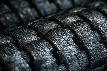 Fototapete - Close-up of a tightly woven dark gray fabric, showcasing intricate texture and detailed pattern.