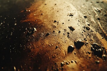 Poster - Close-up of a textured, dark brown surface with scattered pebbles and a glossy sheen.