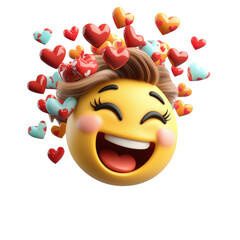 Poster - Smiley face surrounded by floating hearts creating a cheerful and loving atmosphere in the image isolated on transparent background..