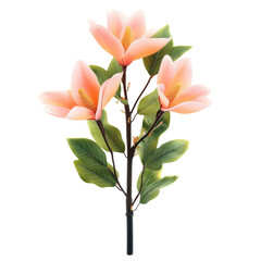 Poster - Pink flower with green leaves on a black background in a close-up view of natural beauty and elegance isolated on transparent background..