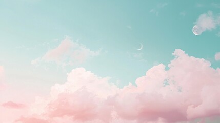 Wall Mural - soft pastel clouds with light blue sky and gentle moonlight