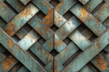 Aufkleber - Rustic metal latticework with a teal and orange patina, intricate woven pattern.