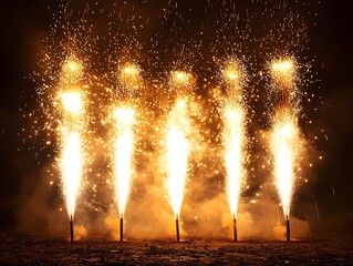 Poster - Explosive and Exciting Bonfire Night Fireworks Display with Intricate Dance of Fiery Colors