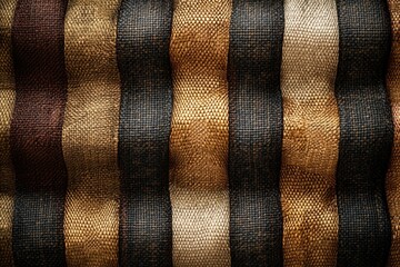 Poster - Close-up of textured fabric with vertical stripes in shades of brown, gold, and black.