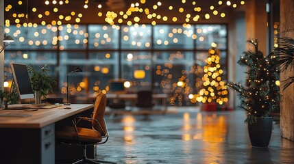 Poster - Modern Urban Office Holiday Celebration Interior with Bokeh Decorations and Happy Workers 8k --ar 16:9 --quality 2 --stylize 250 --v 6.1 Job ID: a11a39ac-7306-482c-8df9-13c4f1fc1123