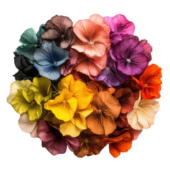 Poster - Colorful assortment of flowers arranged on a black background creating a vibrant floral display isolated on transparent background..