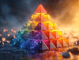 Poster - glowing business pyramid with vibrant tiers symbolizing a unified corporate vision concept