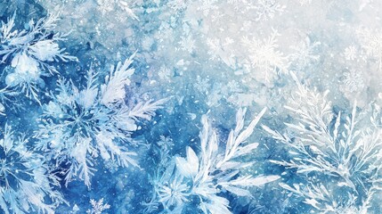 Poster - Beautiful Winter Snowflakes and Frozen Plants on Blue Background