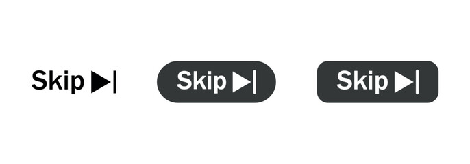 Skip button icon set. skip advertisement button set. Skip button for website design, online video player. skip advertisement text png and vector illustration on transparent background