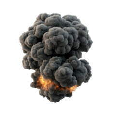 Poster - Black smoke cloud illuminated by yellow light against dark background creating a dramatic scene isolated on transparent background..