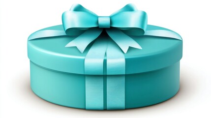 Canvas Print - Round light teal gift box with a large light blue bow on top against a white background. The image is clean and simple