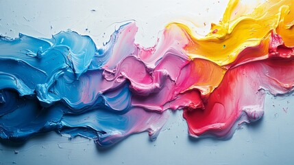 Poster - Colorful abstract painting with thick swirling strokes of blue, pink, red, and yellow hues. Modern art and creativity concept