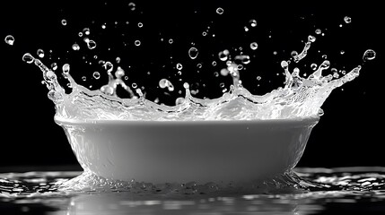 Poster - Water Splash in White Bowl Captured on Black Background