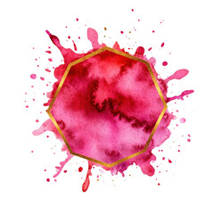 Poster - pink and gold watercolor stain on a black background abstract art design for creative projects isola