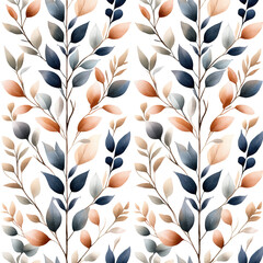 Poster - Seam pattern featuring leaves and branches in a repeating design for textile or wallpaper use isolated on transparent background..