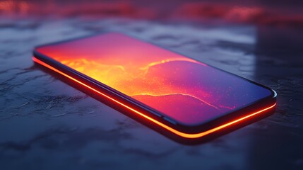Poster - Modern Smartphone with Glowing Edge and Vibrant Screen Display