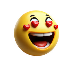 Poster - Yellow smiley face design with red hearts on a white background for cheerful expressions isolated on transparent background..