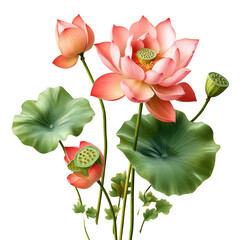 Poster - Bunch of pink lotus flowers arranged on a black background for artistic presentation and decoration purposes isolated on transparent background..