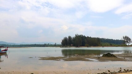 Wall Mural - Pakarang Cape tropical beach landscape with boat Khao Lak Thailand.