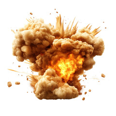 Poster - Large explosion creating vibrant orange and yellow smoke billowing into the atmosphere isolated on transparent background..