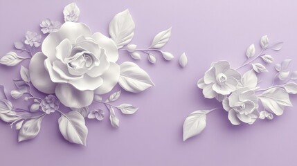 Sticker - Elegant White Flowers and Leaves on Lavender Background